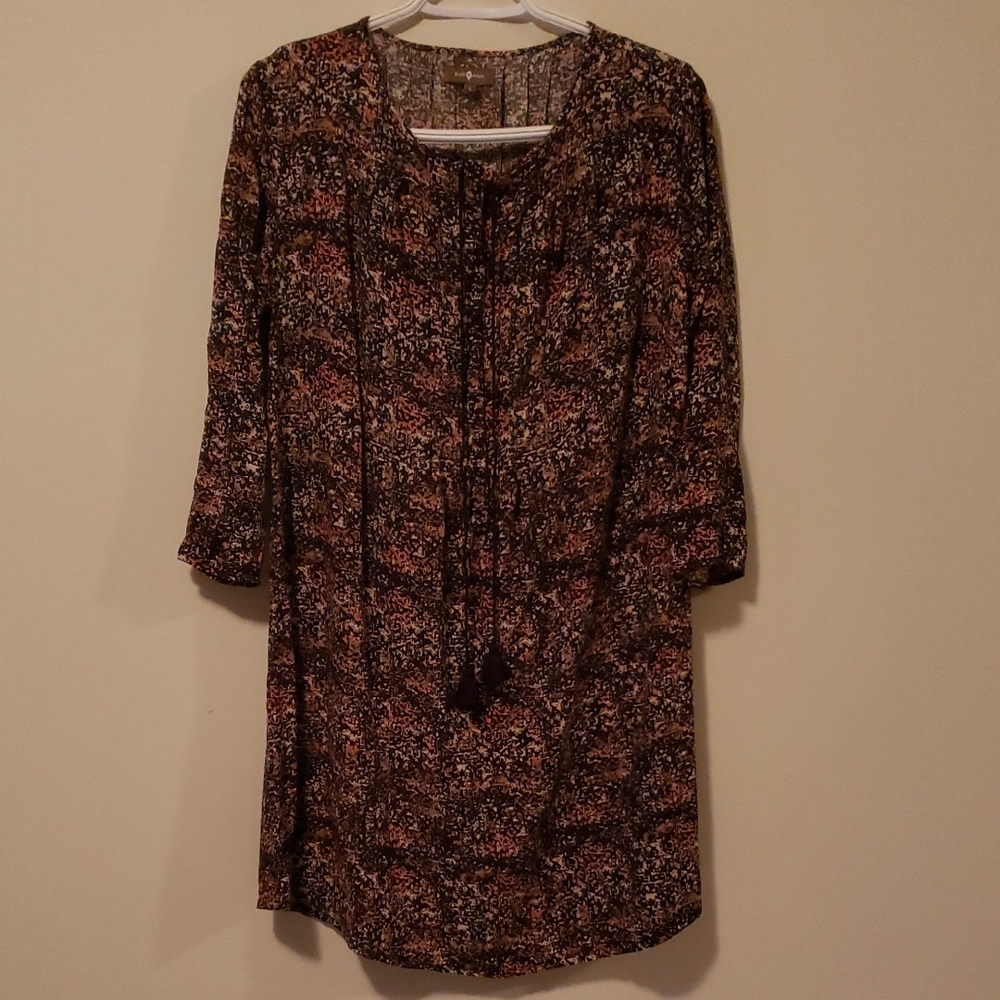 Casual Brown and Orange 3/4 Sleeve Scoop Neck Dress